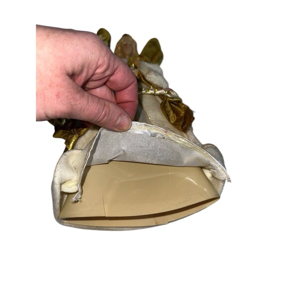 Vintage Gold Wing Angel Tree Topper White Velvet Gown Classic Christmas Angel - Picture 8 of 10